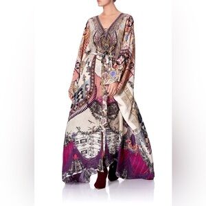 Camilla Franks, Split Hem Lace Up Kaftan, Violet City, 100% Silk, OS, NWOT